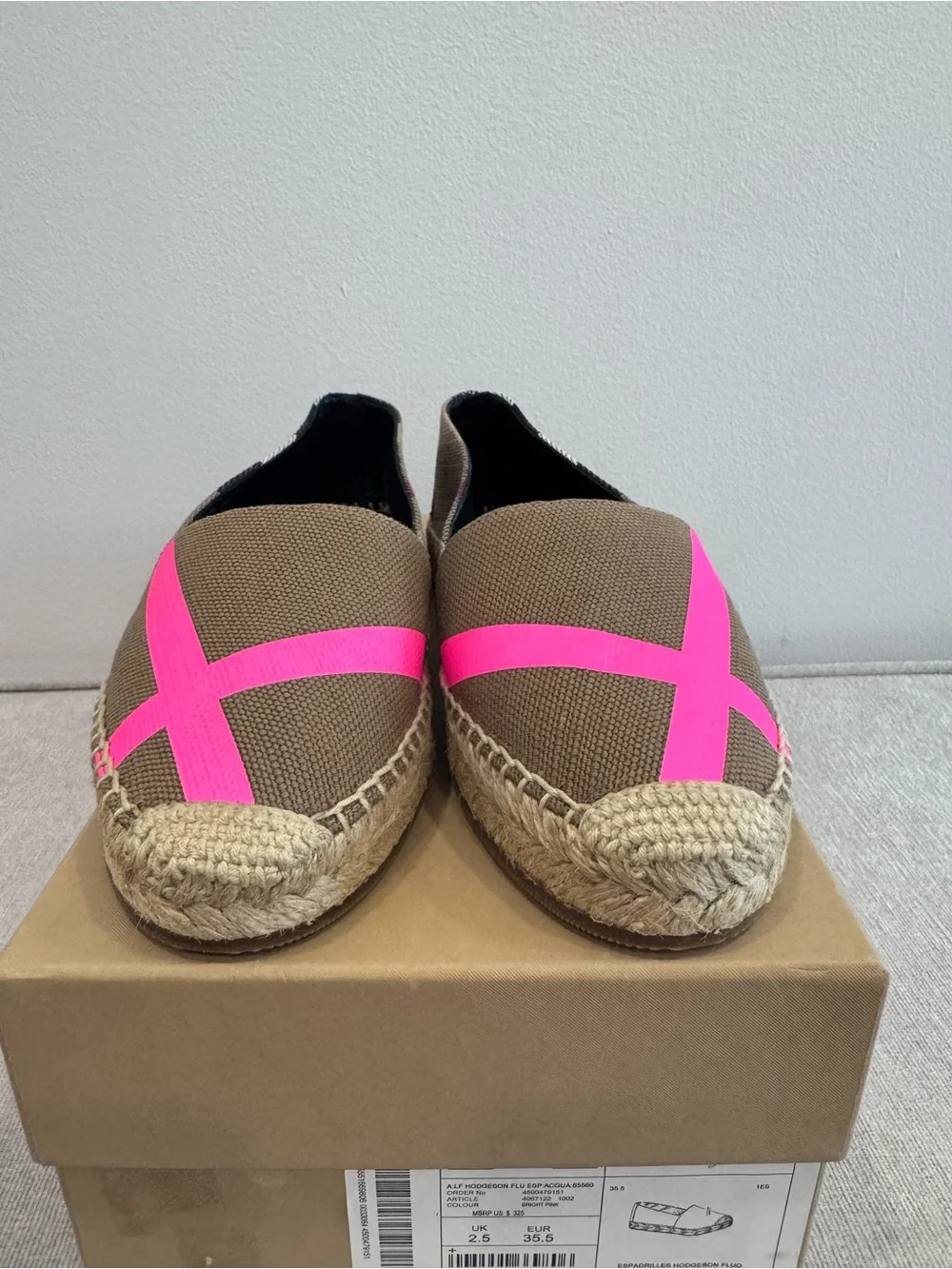 Burberry Brown Canvas Espadrilles with Bright Pink Cross